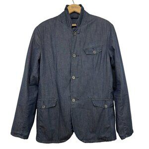 JOHN VARVATOS 100% Cotton Chambray Button Front Dark Blue Blazer Jacket Size 40R